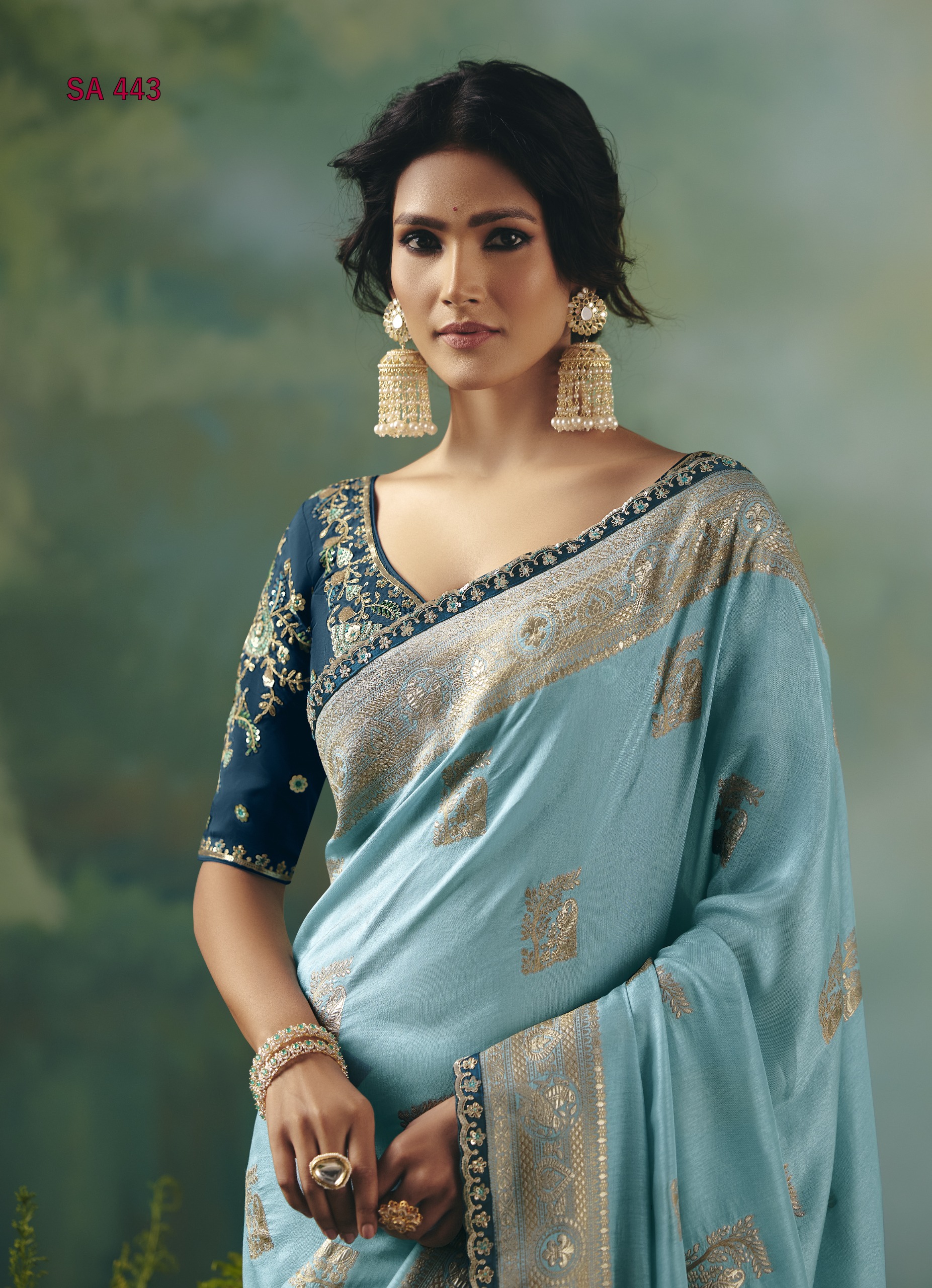 Sky Blue Elegant Silk Saree – Sky Blue & Silver